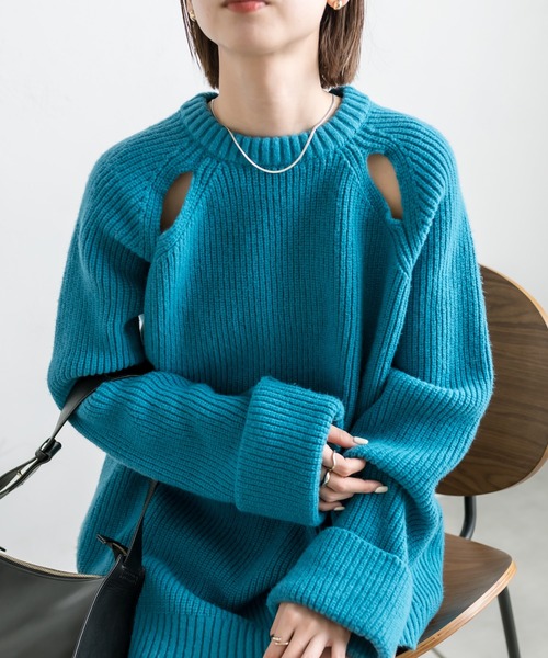 mystic（ミスティック）の「カットアウト畦ニット（ニット/セーター・レディース・ライトグレー/チャコールグレー/ブルー・FREE）」の11枚目の写真