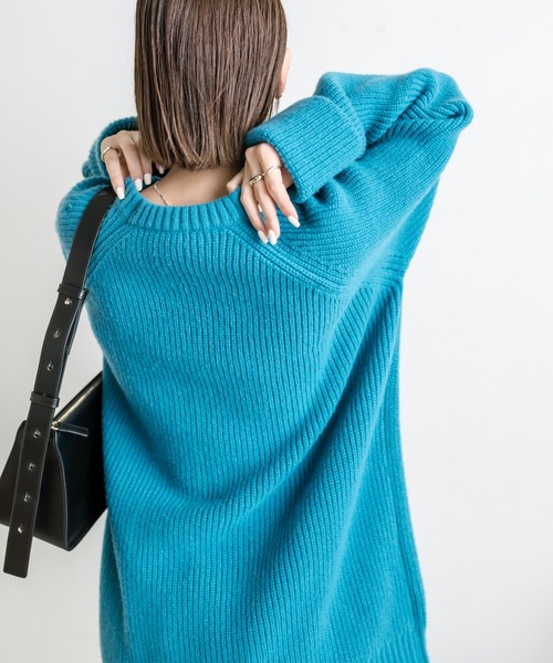 mystic（ミスティック）の「カットアウト畦ニット（ニット/セーター・レディース・ライトグレー/チャコールグレー/ブルー・FREE）」の15枚目の写真