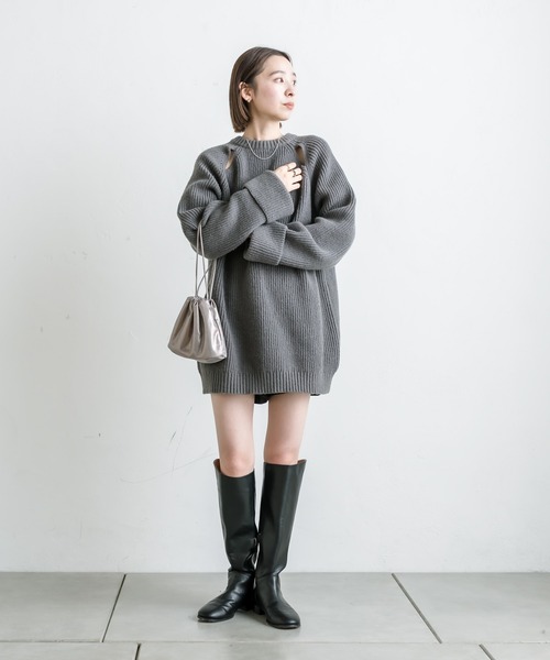 mystic（ミスティック）の「カットアウト畦ニット（ニット/セーター・レディース・ライトグレー/チャコールグレー/ブルー・FREE）」の19枚目の写真