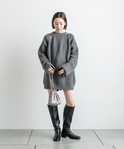 mystic（ミスティック）の「カットアウト畦ニット（ニット/セーター・レディース・ライトグレー/チャコールグレー/ブルー・FREE）」の21枚目の写真