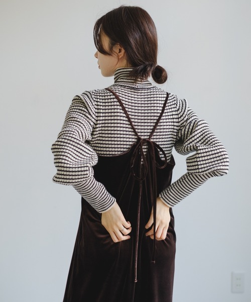 Kastane（カスタネ）の「ウール混ボーダーリブハイネックニット（ニット/セーター・レディース・グリーン/アイボリー/サックスブルー・FREE）」の12枚目の写真