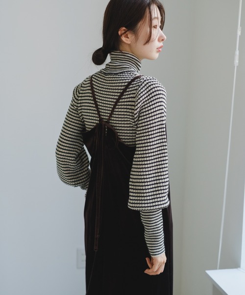 Kastane（カスタネ）の「ウール混ボーダーリブハイネックニット（ニット/セーター・レディース・グリーン/アイボリー/サックスブルー・FREE）」の6枚目の写真