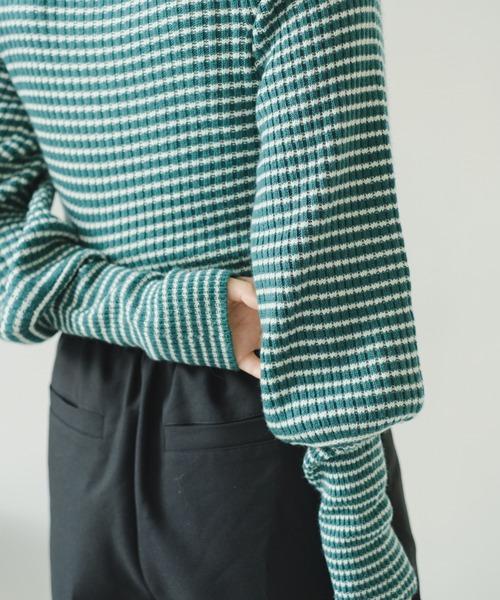 Kastane（カスタネ）の「ウール混ボーダーリブハイネックニット（ニット/セーター・レディース・グリーン/アイボリー/サックスブルー・FREE）」の14枚目の写真