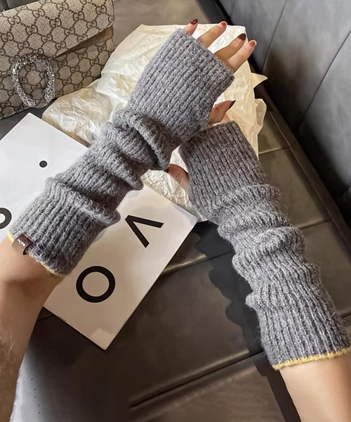 Felt-Maglietta（フェルトマリエッタ）の「バイカラーリブアームウォーマー（アームカバー・レディース・ブルー/グレー/ネイビー/グリーン/ホワイト/キャメル/ブラック・FREE）」の3枚目の写真