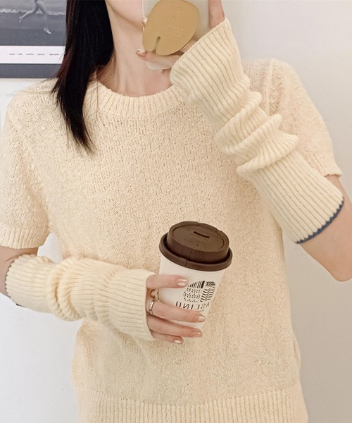 Felt-Maglietta（フェルトマリエッタ）の「バイカラーリブアームウォーマー（アームカバー・レディース・ブルー/グレー/ネイビー/グリーン/ホワイト/キャメル/ブラック・FREE）」の2枚目の写真