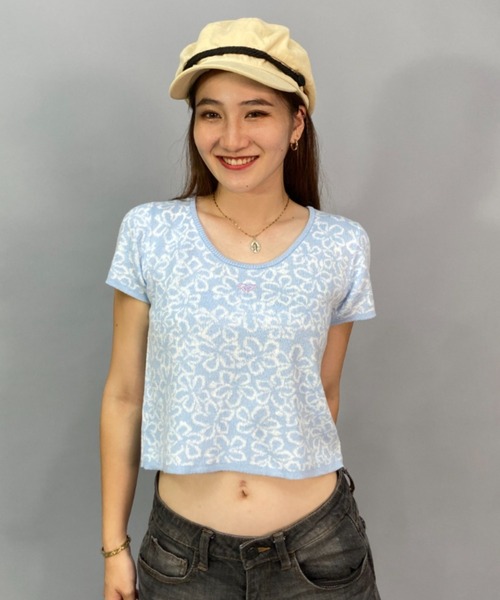 ROXY(ロキシー)の「ROXY/ロキシー ショート丈/無地/総柄/ワンポイントロゴTシャツ RDK231086(Tシャツ/カットソー・レディース・ピンク系その他/ブルー系その他/ブラック×ブラック・L/M)」の3枚目の写真