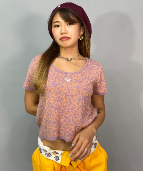 ROXY(ロキシー)の「ROXY/ロキシー ショート丈/無地/総柄/ワンポイントロゴTシャツ RDK231086(Tシャツ/カットソー・レディース・ピンク系その他/ブルー系その他/ブラック×ブラック・L/M)」の1枚目の写真