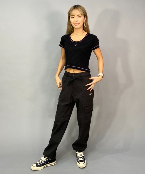 ROXY(ロキシー)の「ROXY/ロキシー ショート丈/無地/総柄/ワンポイントロゴTシャツ RDK231086(Tシャツ/カットソー・レディース・ピンク系その他/ブルー系その他/ブラック×ブラック・L/M)」の17枚目の写真