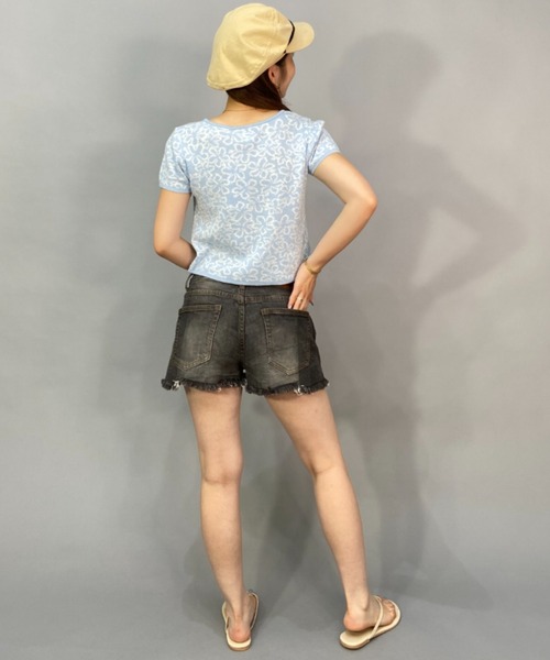 ROXY(ロキシー)の「ROXY/ロキシー ショート丈/無地/総柄/ワンポイントロゴTシャツ RDK231086(Tシャツ/カットソー・レディース・ピンク系その他/ブルー系その他/ブラック×ブラック・L/M)」の12枚目の写真