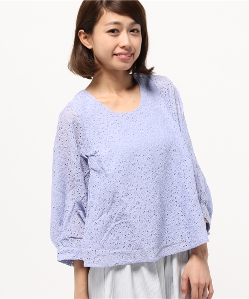 OUTLET（アウトレット）の「【mystic】レースバルーン袖ショートプルオーバー（シャツ/ブラウス・レディース・グリーン/ラベンダー・FREE）」の2枚目の写真