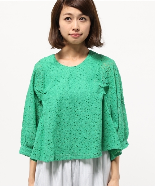 OUTLET（アウトレット）の「【mystic】レースバルーン袖ショートプルオーバー（シャツ/ブラウス・レディース・グリーン/ラベンダー・FREE）」の3枚目の写真