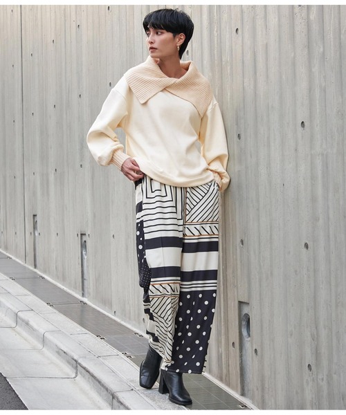 Settimissimo（セッティミッシモ）の「リブビッグニットカラープルオーバー（スウェット・レディース・ブラック/アイボリー/ブルーグリーン・FREE）」の6枚目の写真