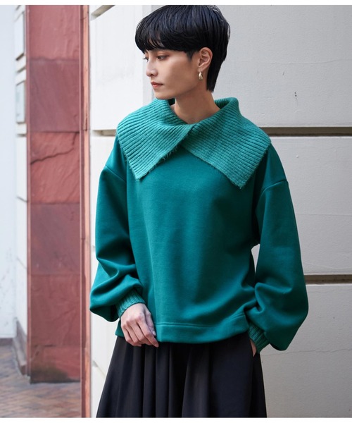 Settimissimo（セッティミッシモ）の「リブビッグニットカラープルオーバー（スウェット・レディース・ブラック/アイボリー/ブルーグリーン・FREE）」の12枚目の写真