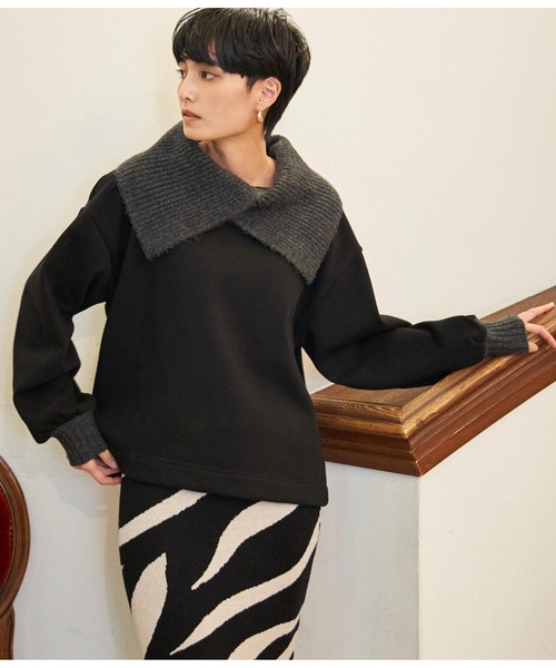 Settimissimo（セッティミッシモ）の「リブビッグニットカラープルオーバー（スウェット・レディース・ブラック/アイボリー/ブルーグリーン・FREE）」の8枚目の写真