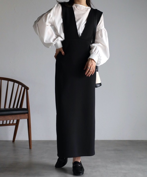 ap retro（アプレトロ）の「ワイドサスジャンパースカート（ジャンパースカート・レディース・グレイッシュブルー/アイボリー/ブラック/ネイビー・FREE）」の3枚目の写真