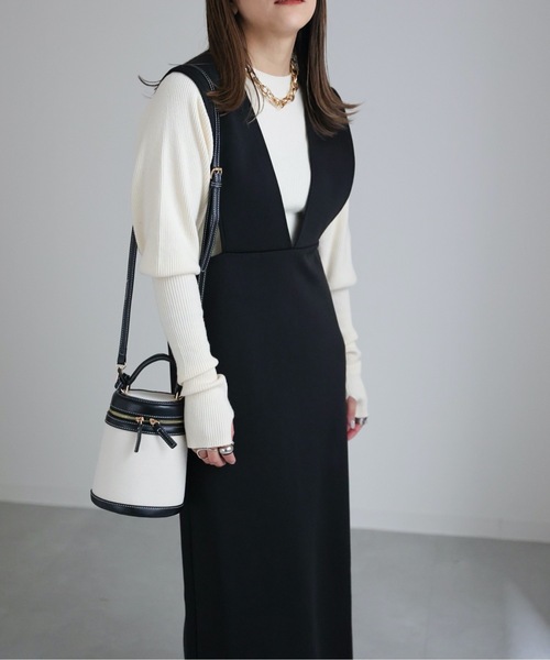 ap retro（アプレトロ）の「ワイドサスジャンパースカート（ジャンパースカート・レディース・グレイッシュブルー/アイボリー/ブラック/ネイビー・FREE）」の8枚目の写真