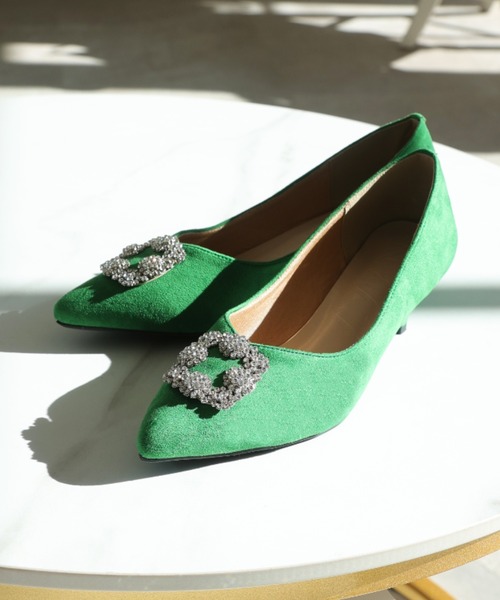 セール】ポインテッドトゥビジューバックルモチーフパンプス（パンプス