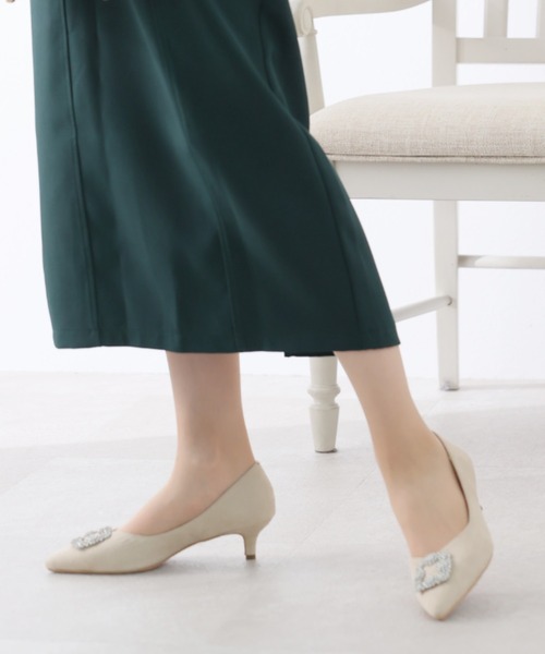 セール】ポインテッドトゥビジューバックルモチーフパンプス（パンプス