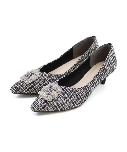 セール】ポインテッドトゥビジューバックルモチーフパンプス（パンプス