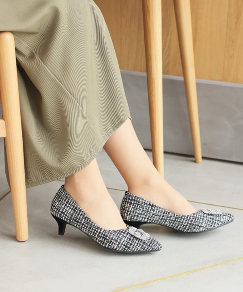 セール】ポインテッドトゥビジューバックルモチーフパンプス（パンプス