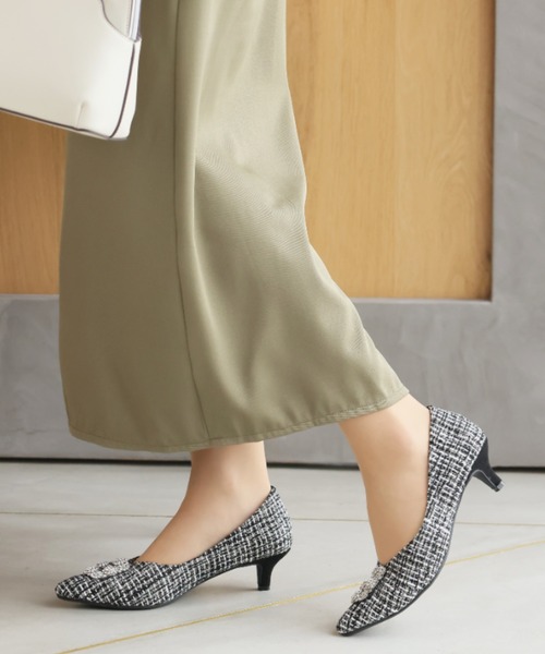 セール】ポインテッドトゥビジューバックルモチーフパンプス（パンプス