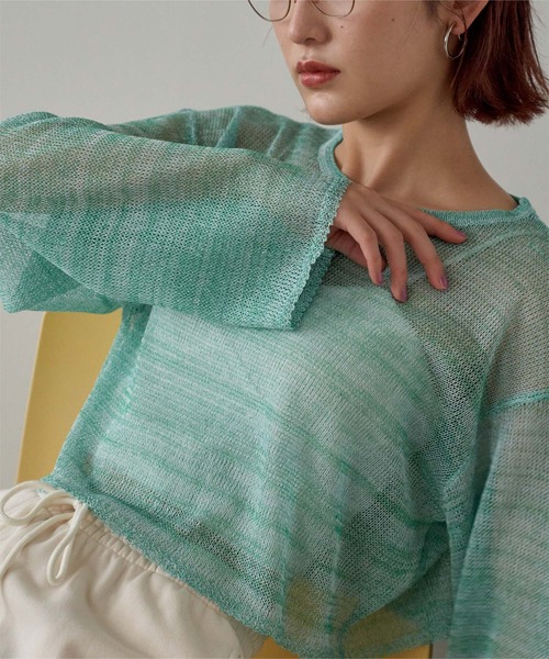 miette(ミエット)の「グラデーションシアーショートニット(ニット/セーター・レディース・パープル/オレンジ/グリーン・FREE)」の8枚目の写真