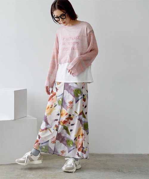 miette(ミエット)の「グラデーションシアーショートニット(ニット/セーター・レディース・パープル/オレンジ/グリーン・FREE)」の4枚目の写真