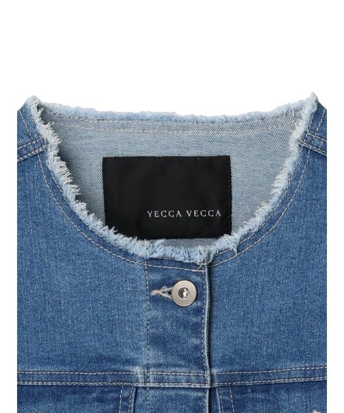 YECCA VECCA(イェッカヴェッカ)の「ノーカラーストレッチGジャン(デニムジャケット・レディース・インディゴブルー/ライトインディゴブルー・S/M)」の20枚目の写真