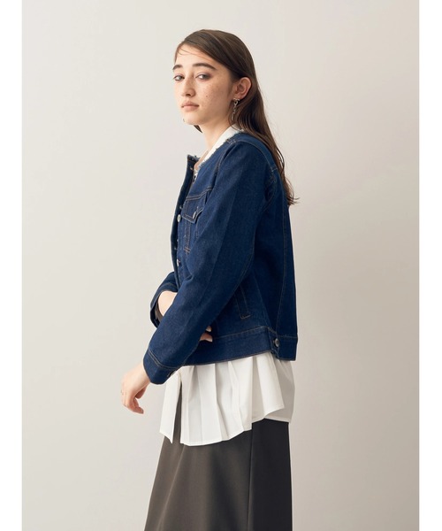 YECCA VECCA(イェッカヴェッカ)の「ノーカラーストレッチGジャン(デニムジャケット・レディース・インディゴブルー/ライトインディゴブルー・S/M)」の8枚目の写真