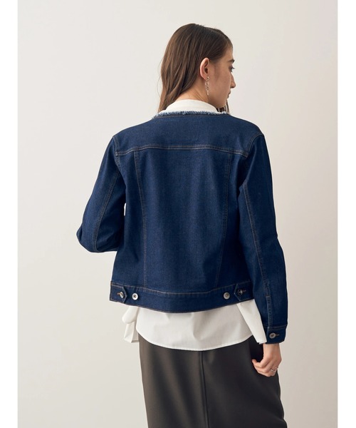 YECCA VECCA(イェッカヴェッカ)の「ノーカラーストレッチGジャン(デニムジャケット・レディース・インディゴブルー/ライトインディゴブルー・S/M)」の9枚目の写真