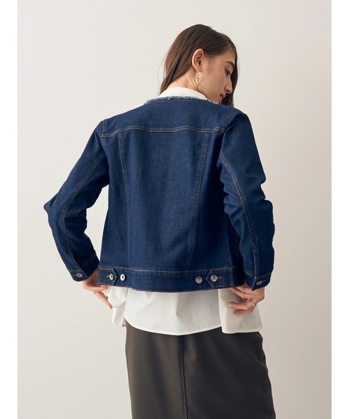 YECCA VECCA(イェッカヴェッカ)の「ノーカラーストレッチGジャン(デニムジャケット・レディース・インディゴブルー/ライトインディゴブルー・S/M)」の10枚目の写真