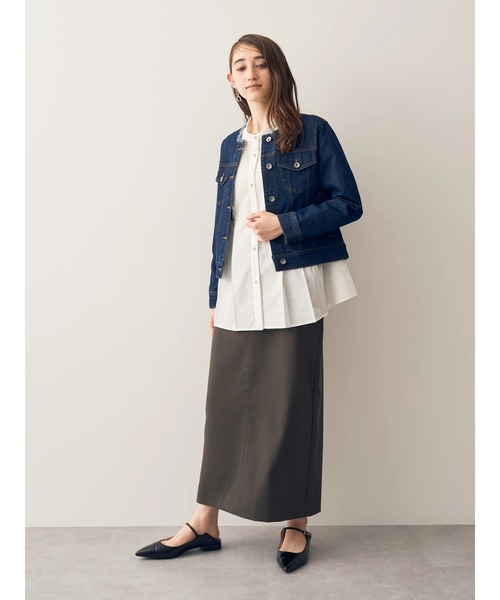 YECCA VECCA(イェッカヴェッカ)の「ノーカラーストレッチGジャン(デニムジャケット・レディース・インディゴブルー/ライトインディゴブルー・S/M)」の12枚目の写真