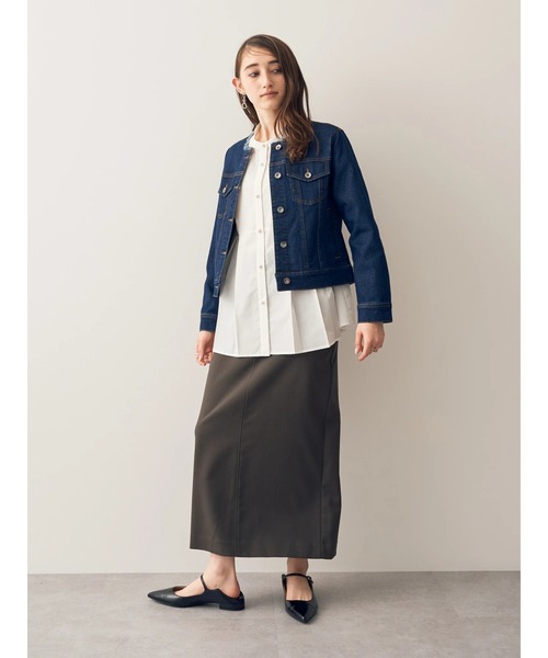 YECCA VECCA(イェッカヴェッカ)の「ノーカラーストレッチGジャン(デニムジャケット・レディース・インディゴブルー/ライトインディゴブルー・S/M)」の13枚目の写真