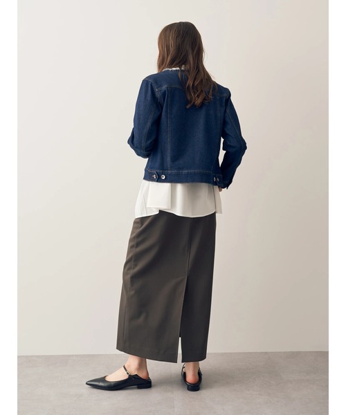 YECCA VECCA(イェッカヴェッカ)の「ノーカラーストレッチGジャン(デニムジャケット・レディース・インディゴブルー/ライトインディゴブルー・S/M)」の16枚目の写真