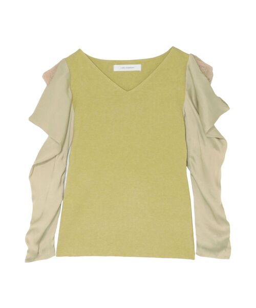 LAGUNAMOON（ラグナムーン）の「ドレープレイヤードスリーブニットプルオーバー（ニット/セーター・レディース・ブラック/ベージュ/ライトグリーン・FREE）」の3枚目の写真