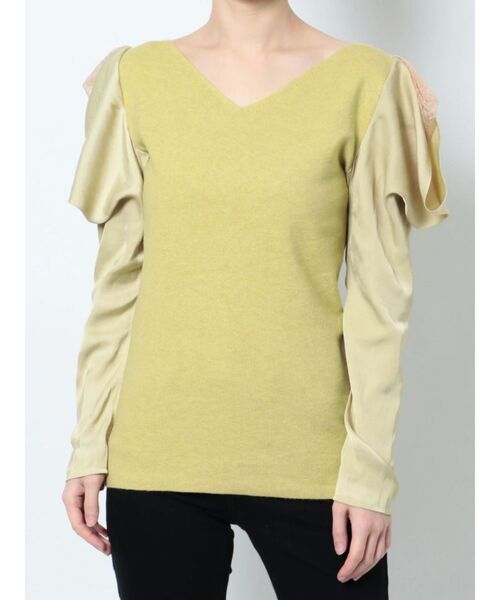 LAGUNAMOON（ラグナムーン）の「ドレープレイヤードスリーブニットプルオーバー（ニット/セーター・レディース・ブラック/ベージュ/ライトグリーン・FREE）」の12枚目の写真