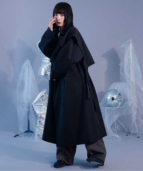 【売切商品】ellno loset ロングコート 2WAYケープロングコート（ステンカラーコート）｜Ellno Loset
