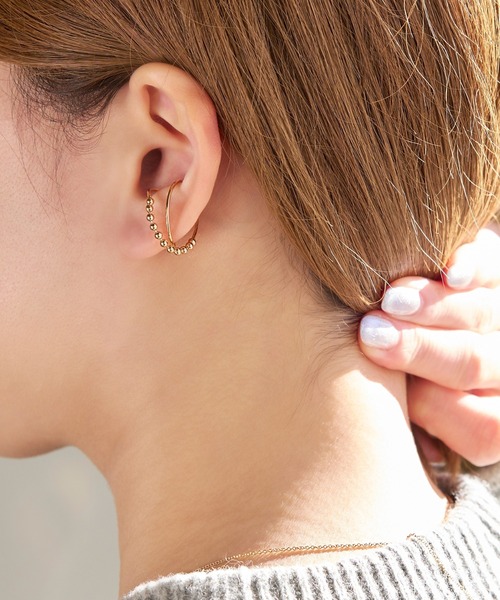 Phoebe(フィービィー)の「【サイズ調整可能】クロスラインチェーンリング&イヤーカフ(リング・レディース・イエローゴールド・FREE)」の10枚目の写真