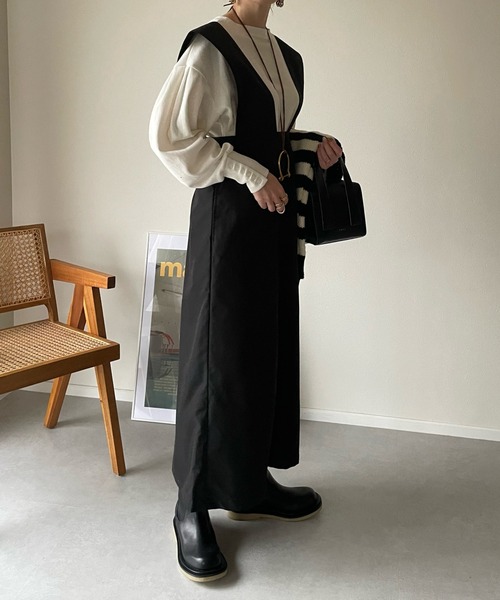 y/m by misato（イムバイミサト）の「シャークスキンジャンパースカート（スカート・レディース・キャメル/ブラック・FREE）」の15枚目の写真