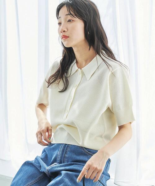 coen(コーエン)の「クロップドメッシュニットポロシャツ(ポロシャツ・レディース・ホワイト/ブラック/モカ・M/L)」の22枚目の写真