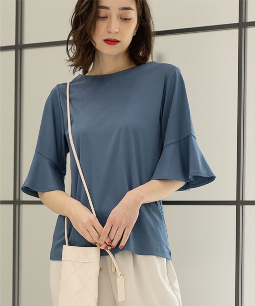 OPAQUE.CLIP（オペークドットクリップ）の「◆シルク調スーピマコットン フレアスリーブカットソー【洗濯機洗い可】（Tシャツ/カットソー・レディース・ブラウン系その他5/ホワイト系/ライトブルー/サンドベージュ/ブラック・40/38/42/36）」の6枚目の写真