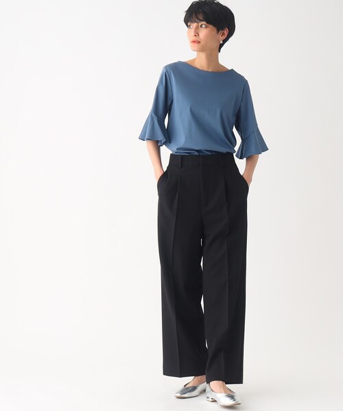 OPAQUE.CLIP（オペークドットクリップ）の「◆シルク調スーピマコットン フレアスリーブカットソー【洗濯機洗い可】（Tシャツ/カットソー・レディース・ブラウン系その他5/ホワイト系/ライトブルー/サンドベージュ/ブラック・40/38/42/36）」の19枚目の写真