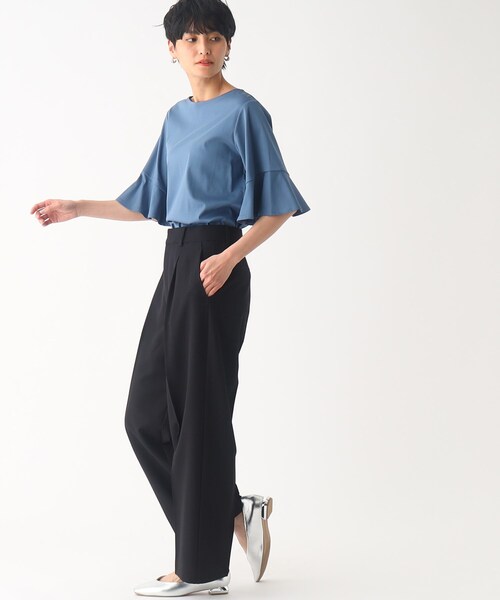 OPAQUE.CLIP（オペークドットクリップ）の「◆シルク調スーピマコットン フレアスリーブカットソー【洗濯機洗い可】（Tシャツ/カットソー・レディース・ブラウン系その他5/ホワイト系/ライトブルー/サンドベージュ/ブラック・40/38/42/36）」の21枚目の写真