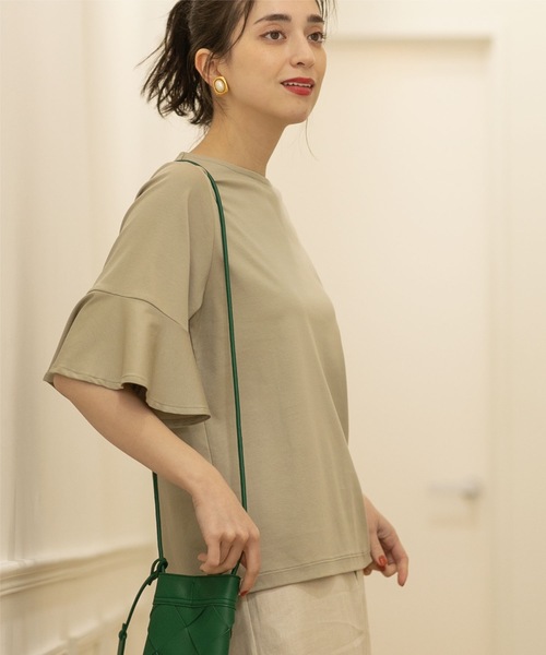 OPAQUE.CLIP（オペークドットクリップ）の「◆シルク調スーピマコットン フレアスリーブカットソー【洗濯機洗い可】（Tシャツ/カットソー・レディース・ブラウン系その他5/ホワイト系/ライトブルー/サンドベージュ/ブラック・40/38/42/36）」の5枚目の写真