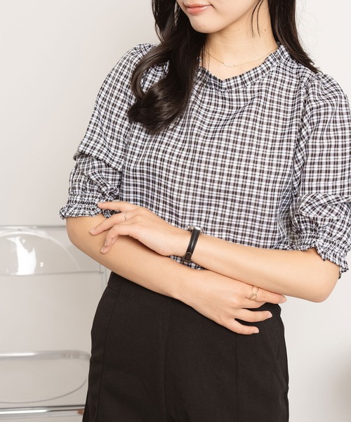 NinaetLina（ニナエリナ）の「ギンガムチェック5分袖ブラウス（シャツ/ブラウス・レディース・ブラック系その他2・M）」の9枚目の写真