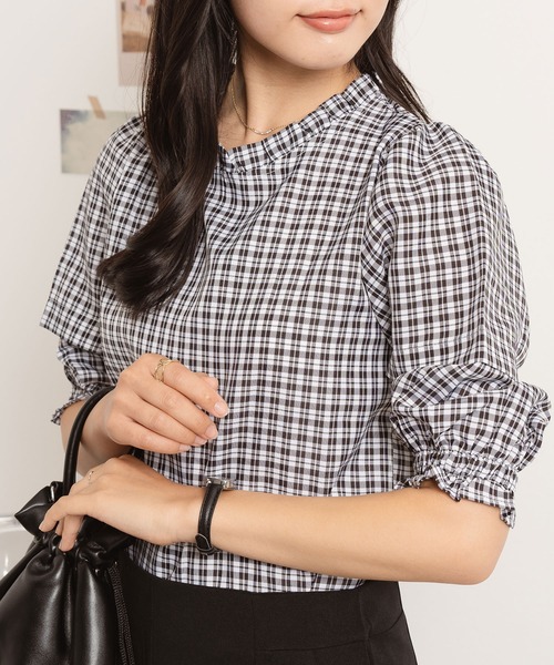 NinaetLina（ニナエリナ）の「ギンガムチェック5分袖ブラウス（シャツ/ブラウス・レディース・ブラック系その他2・M）」の11枚目の写真