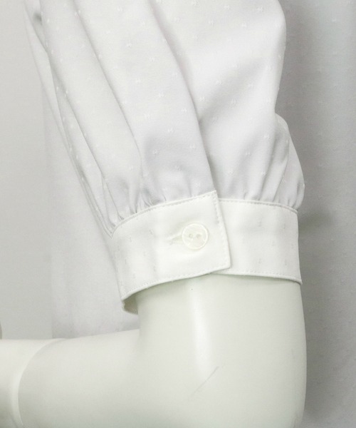 TOKYO SHIRTS（トウキョウシャツ）の「COFREX 配色衿ギャザー 五分袖ブラウス（ビジネスシャツ・レディース・ライトグレー・S/M/L/LL）」の4枚目の写真