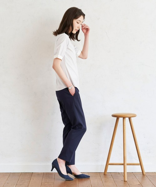 TOKYO SHIRTS（トウキョウシャツ）の「COFREX 配色衿ギャザー 五分袖ブラウス（ビジネスシャツ・レディース・ライトグレー・S/M/L/LL）」の13枚目の写真