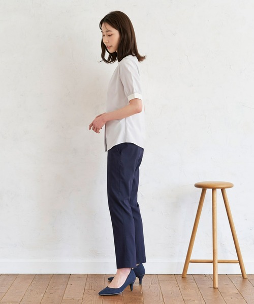 TOKYO SHIRTS（トウキョウシャツ）の「COFREX 配色衿ギャザー 五分袖ブラウス（ビジネスシャツ・レディース・ライトグレー・S/M/L/LL）」の11枚目の写真