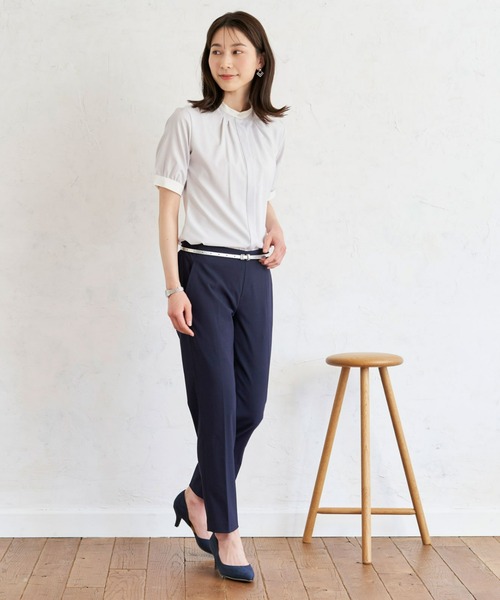 TOKYO SHIRTS（トウキョウシャツ）の「COFREX 配色衿ギャザー 五分袖ブラウス（ビジネスシャツ・レディース・ライトグレー・S/M/L/LL）」の9枚目の写真